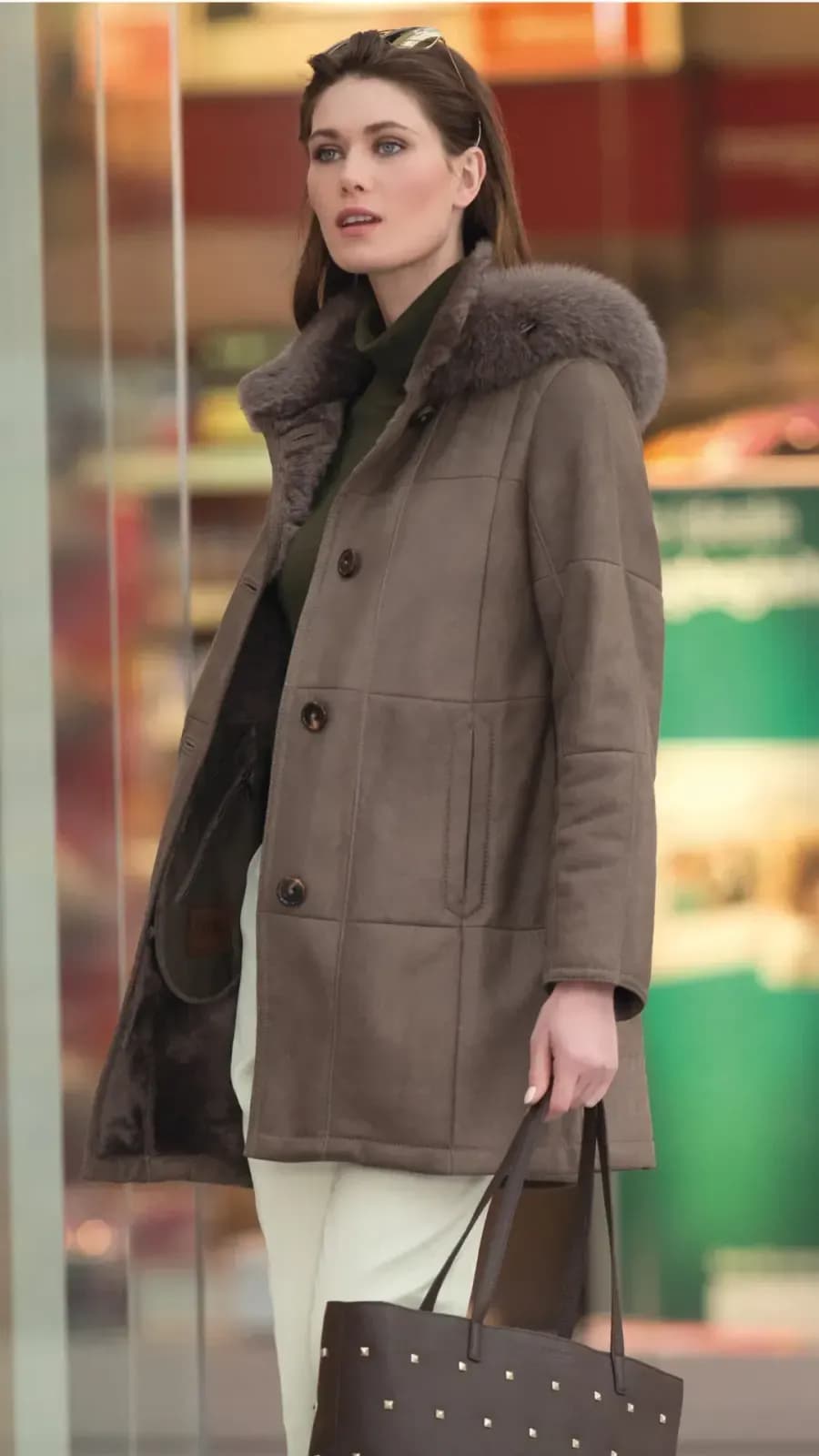 Corderitos Lammfell Longjacke mit Fuchsbesatz