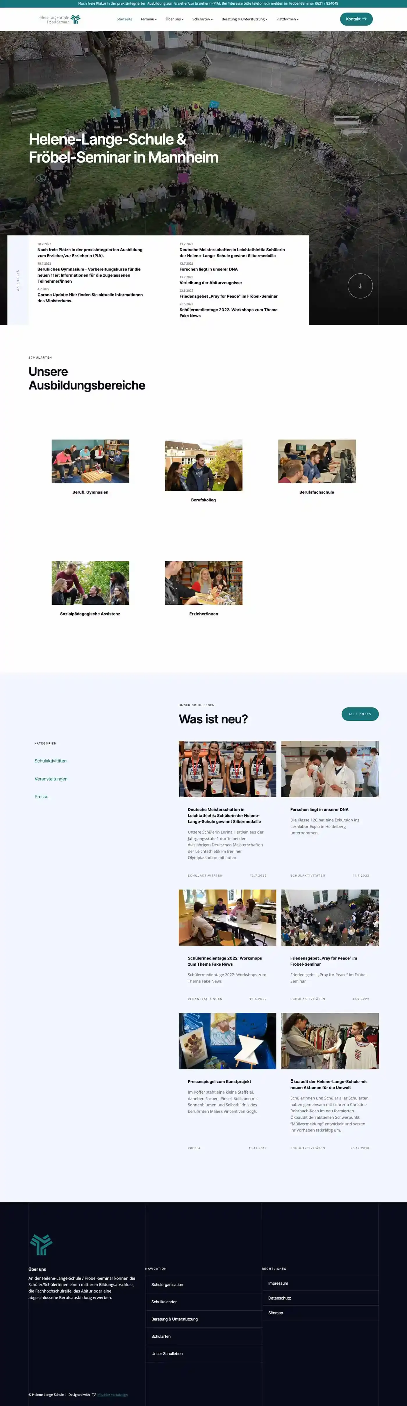Mischler Webdesign Mannheim Designagentur Portfolio Custom Webdesign Helene Lange Schule & Fröbel Seminar Website