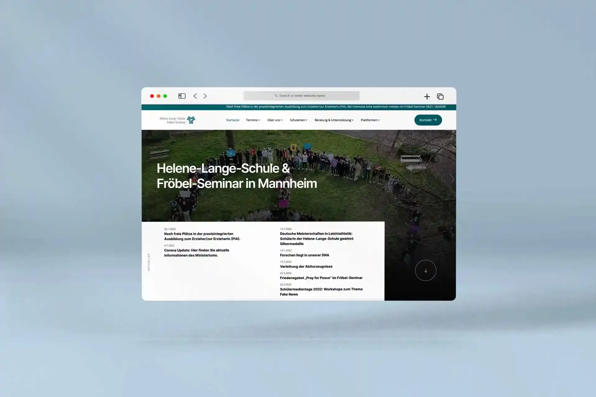 Mischler Webdesign Mannheim Designagentur Portfolio Custom Webdesign Helene Lange Schule & Fröbel Seminar Website Mockup